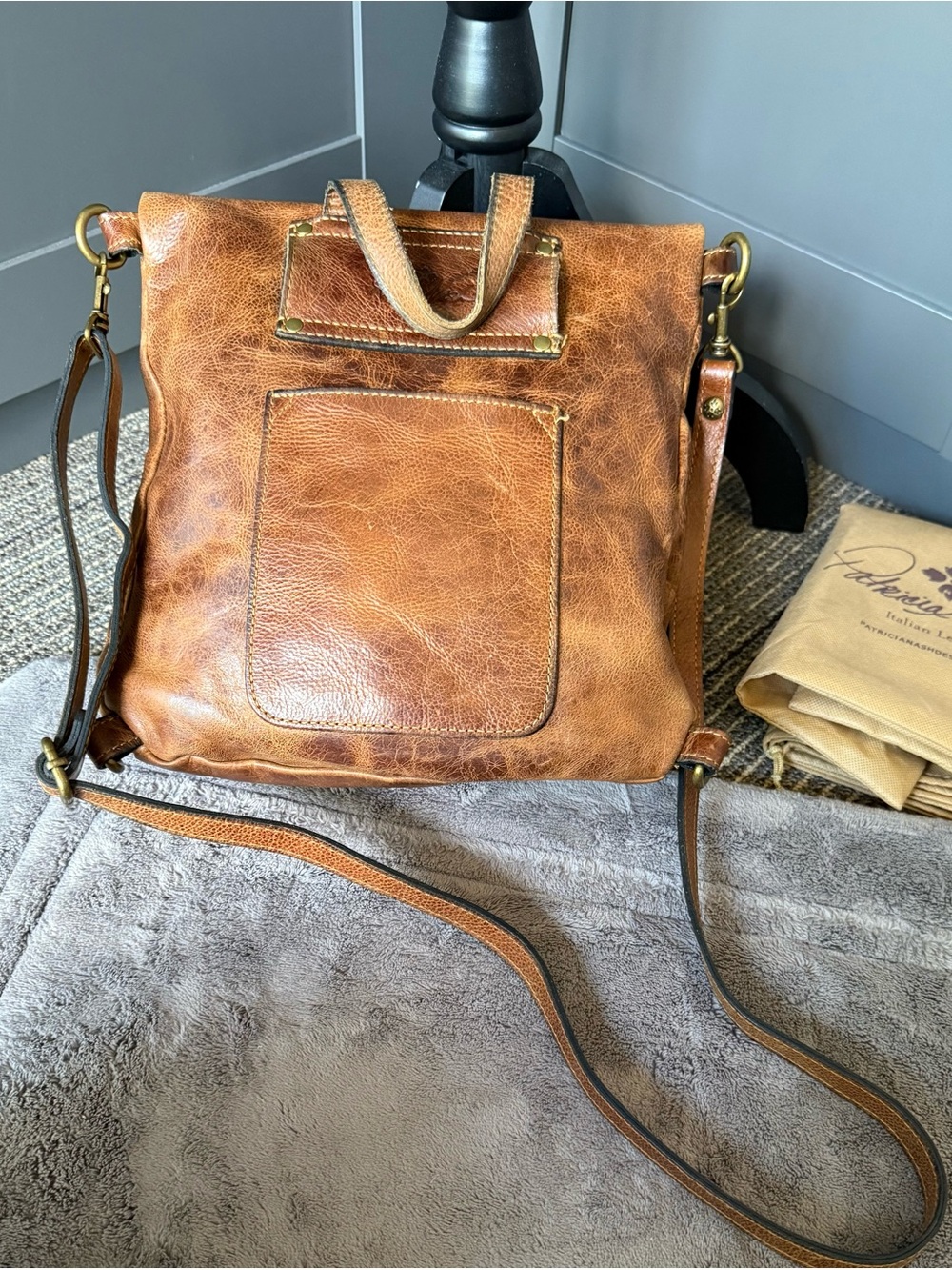 Patricia Nash Luzille distressed look Leather, Fold-Top Backpack purse. - Picture 12 of 16